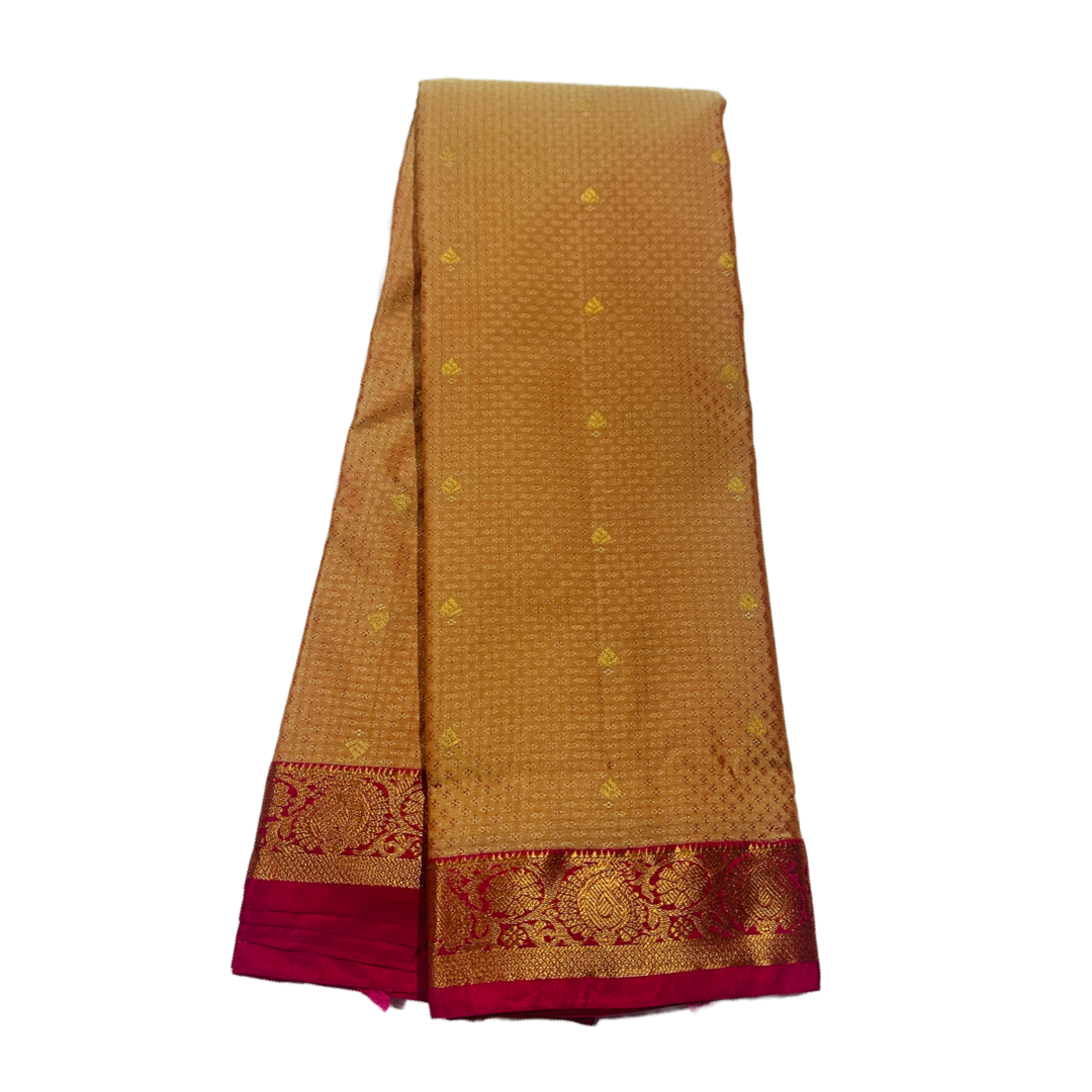 Sandal shade Semi Silk Saree with Pink Border with Mango and Flower Design