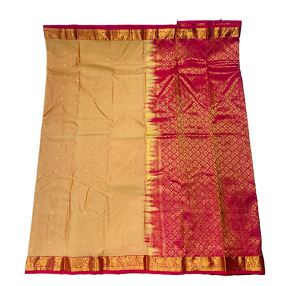 Sandal shade Semi Silk Saree with Pink Border with Mango and Flower Design