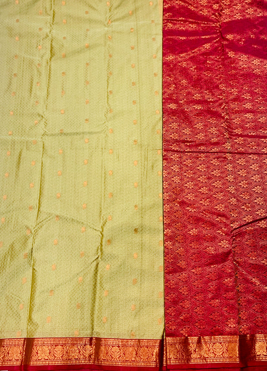 Sandal shade Semi Silk Saree with Pink Border with Flower Design