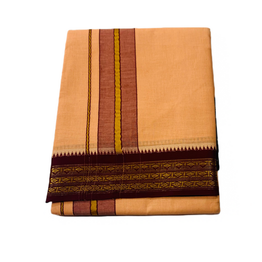 Sandal  shade  Cotton Dhoti with Border Brown  shade with diamond design.