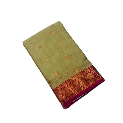 Sandal shade Semi Silk Saree with Pink Border with Flower Design