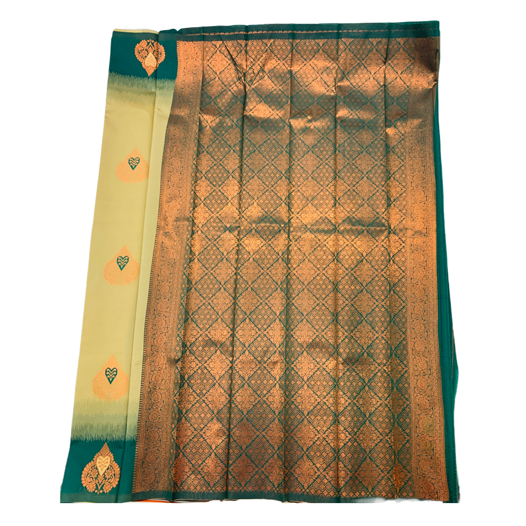 Sandal shade saree with Green Border