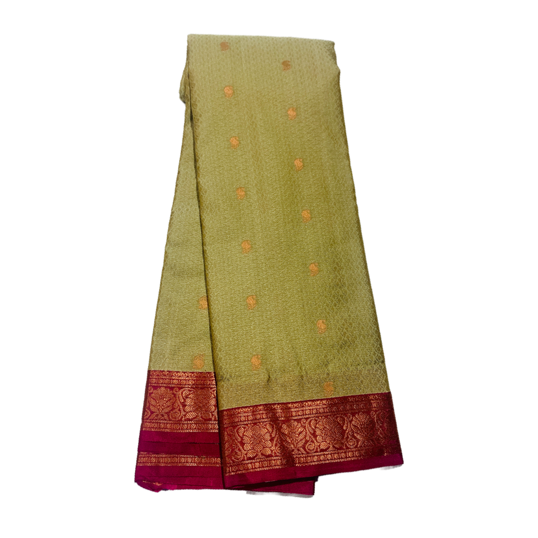 Sandal shade Semi Silk Saree with Pink Border with Flower Design