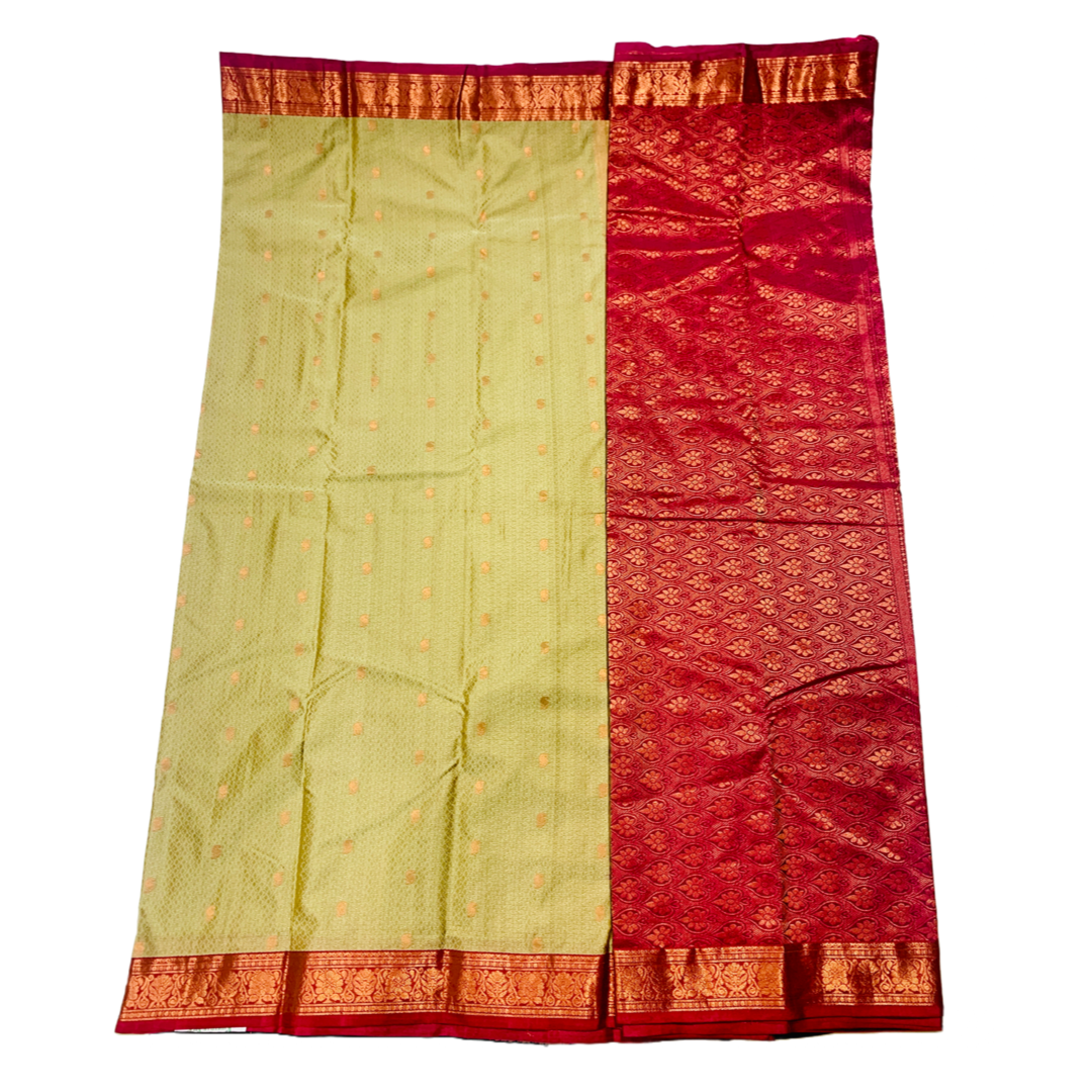 Sandal shade Semi Silk Saree with Pink Border with Flower Design