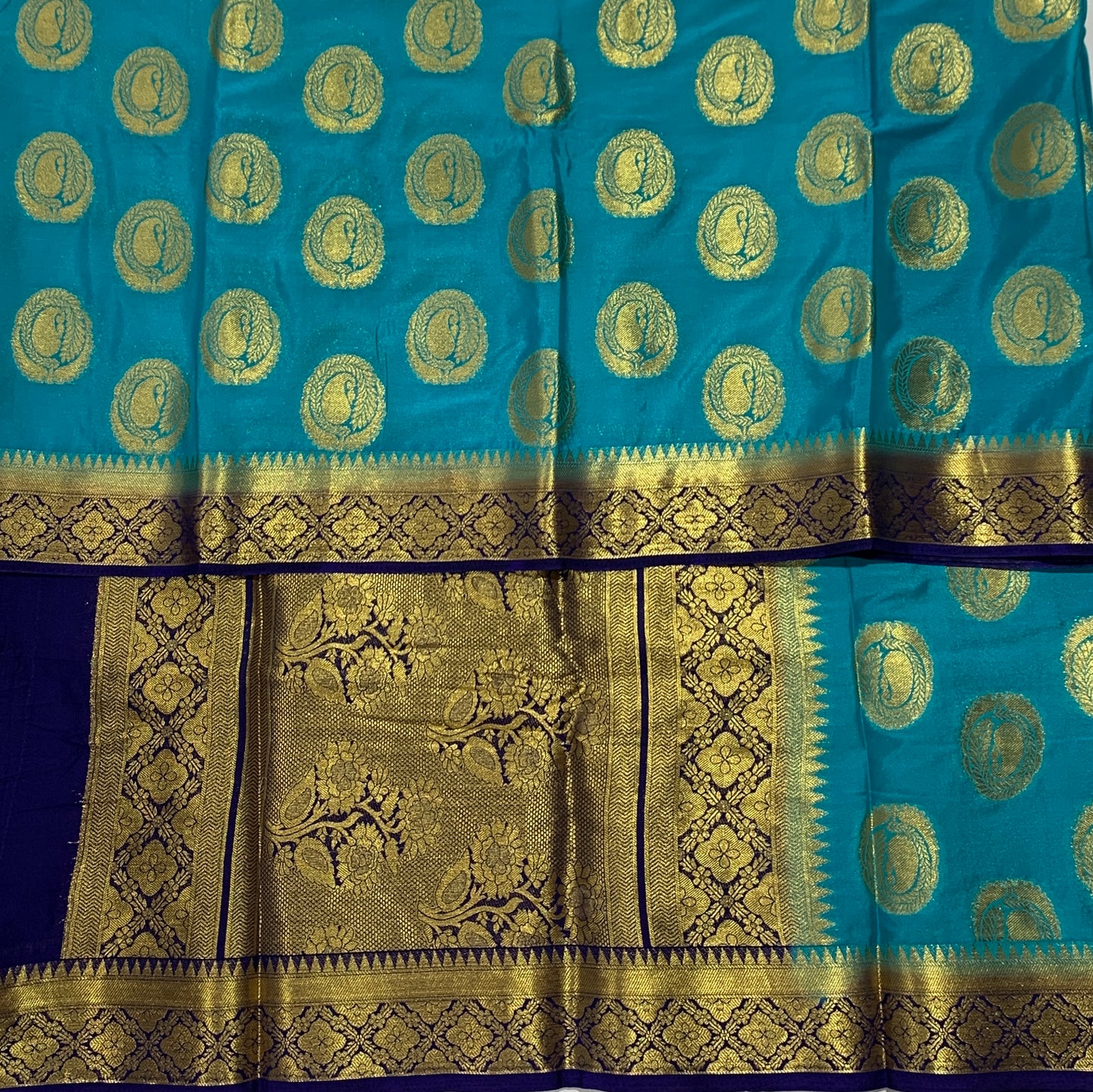 Crepe Saree Sapphire Green Colour with Mango Design