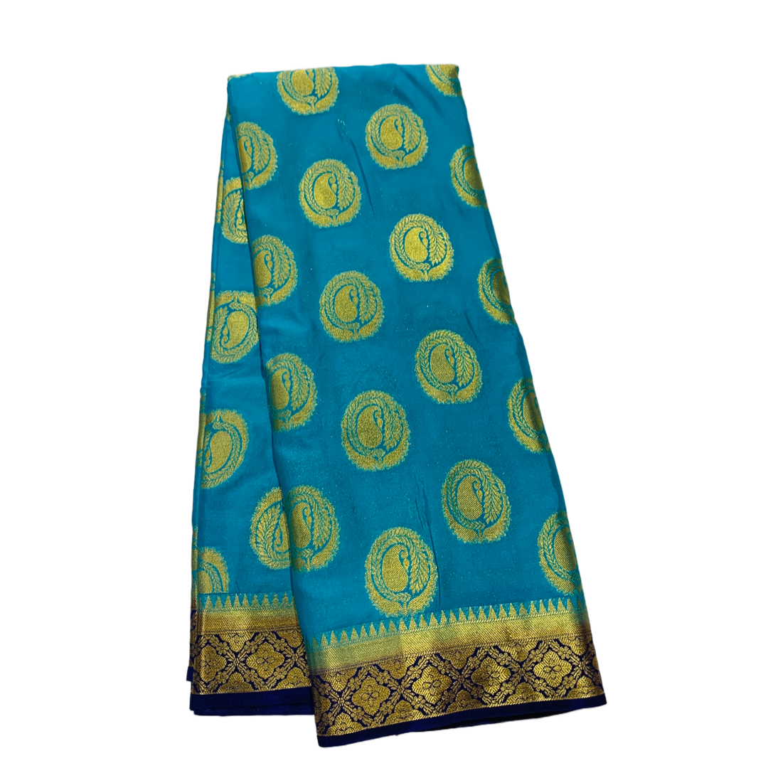 Crepe Saree Sapphire Green Colour with Mango Design