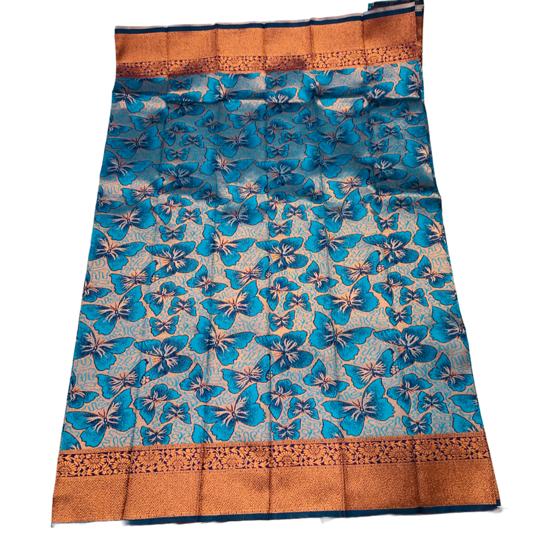 Sky Blue shade saree with Butterfly design with Copper Border