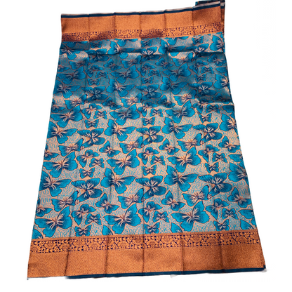 Sky Blue shade saree with Butterfly design with Copper Border