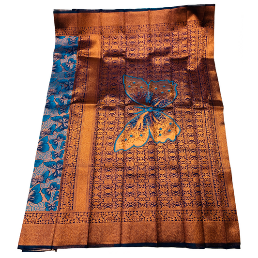 Sky Blue shade saree with Butterfly design with Copper Border