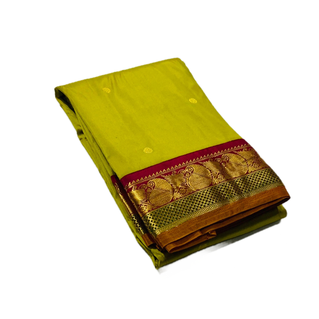 Pure Kachipuram Silk Saree Sampangi Green Colour with Maroon Border