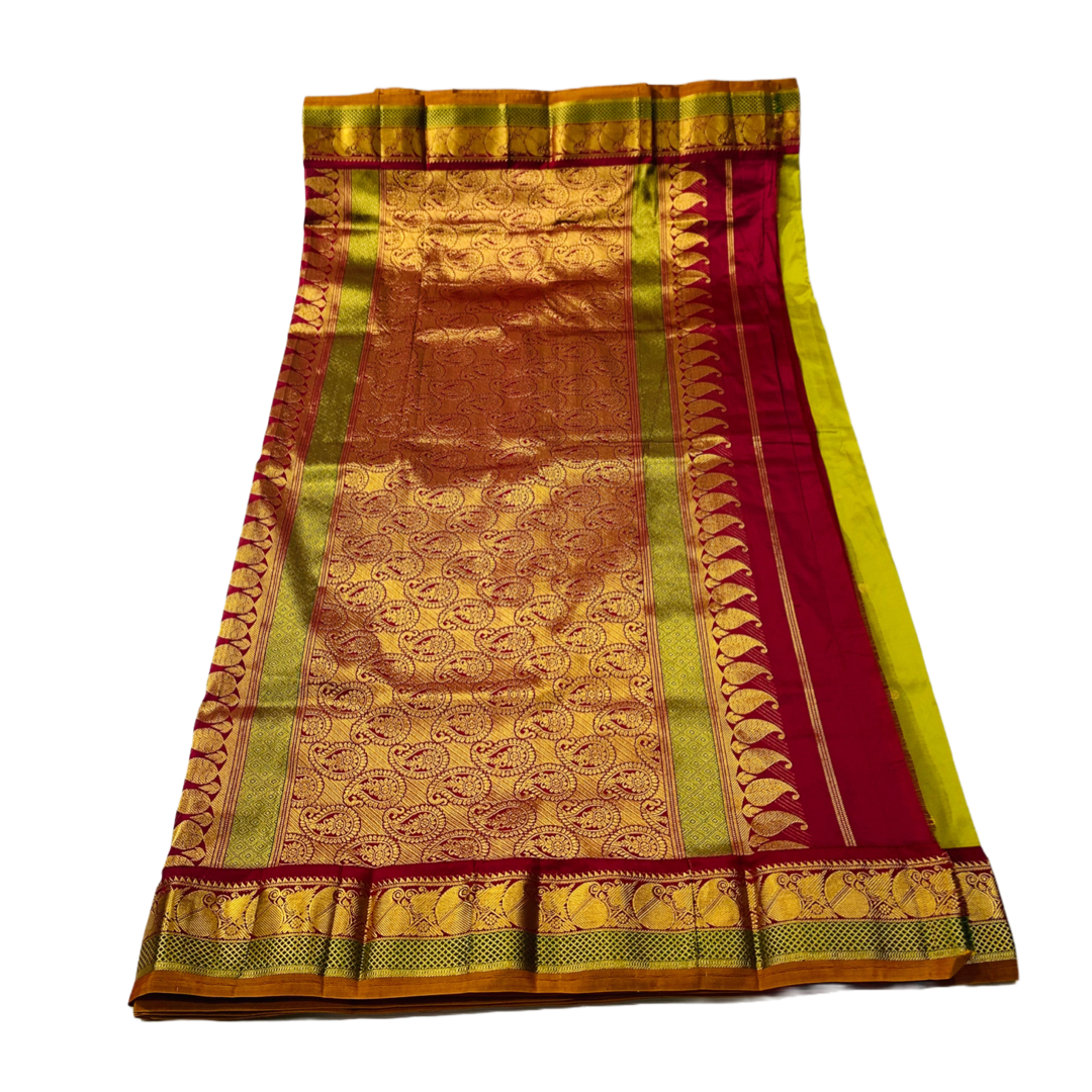 Pure Kachipuram Silk Saree Sampangi Green Colour with Maroon Border