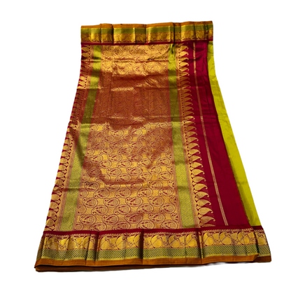 Pure Kachipuram Silk Saree Sampangi Green Colour with Maroon Border