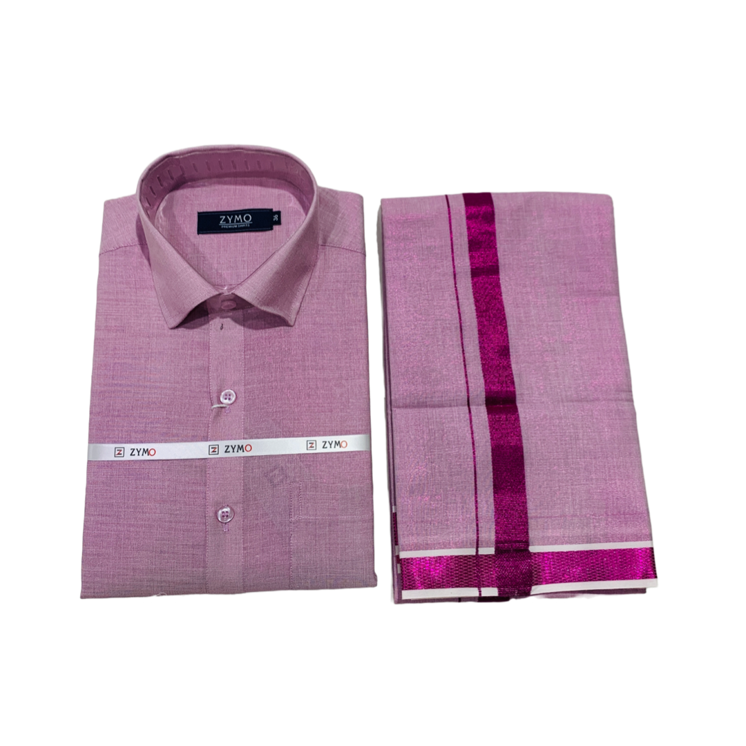 Pink Colour Cotton Dhothi and Shirt