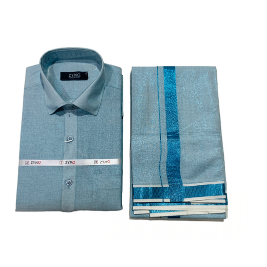 Sky Blue Colour Cotton Dhothi and Shirt