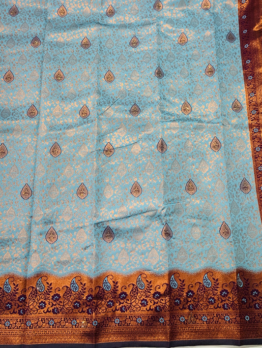 Sky Blue shade with Unstitched blouse in Aari work.