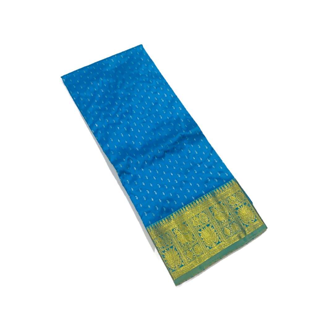 Sky Blue shade Pure Kanchipuram Kids Pattu Pavadai with contrast border for age 5 to 10