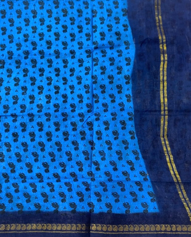 Chettinad Sungudi Cotton Blue Printed Saree