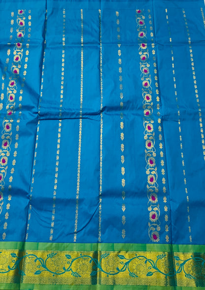 Sky Blue shade Semi Silk Kids Pattu Pavadai with contrast border for age 5 to 10