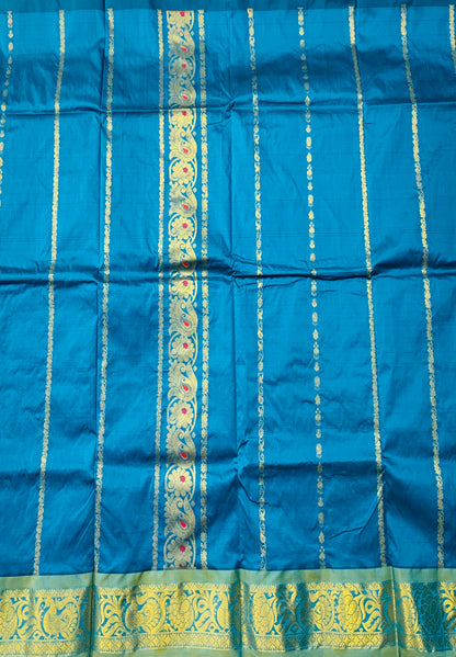 Sky Blue shade Semi silk Kids Pattu Pavadai with Contrast border for age above 10 years