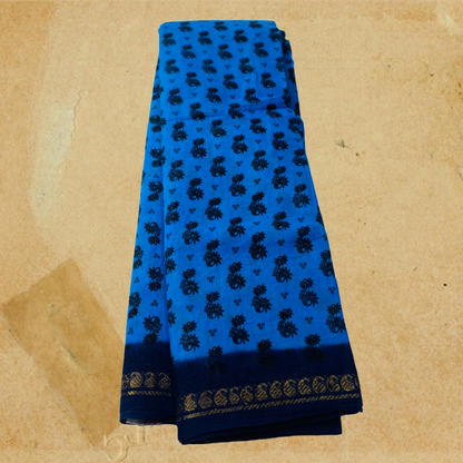 Chettinad Sungudi Cotton Blue Printed Saree