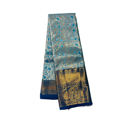 Vegan Silk Saree Sky Blue Colour with Floral design