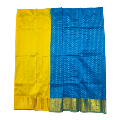 Sky Blue shade Pure Kanchipuram Kids Pattu Pavadai with contrast border for age 5 to 10