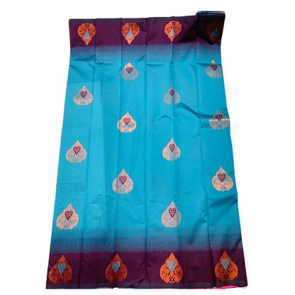 Sky Blue shade saree with Brown Border