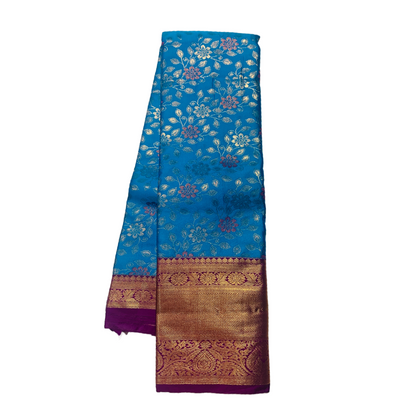 Sky Blue shade Soft kanchi pattu with Purple Border