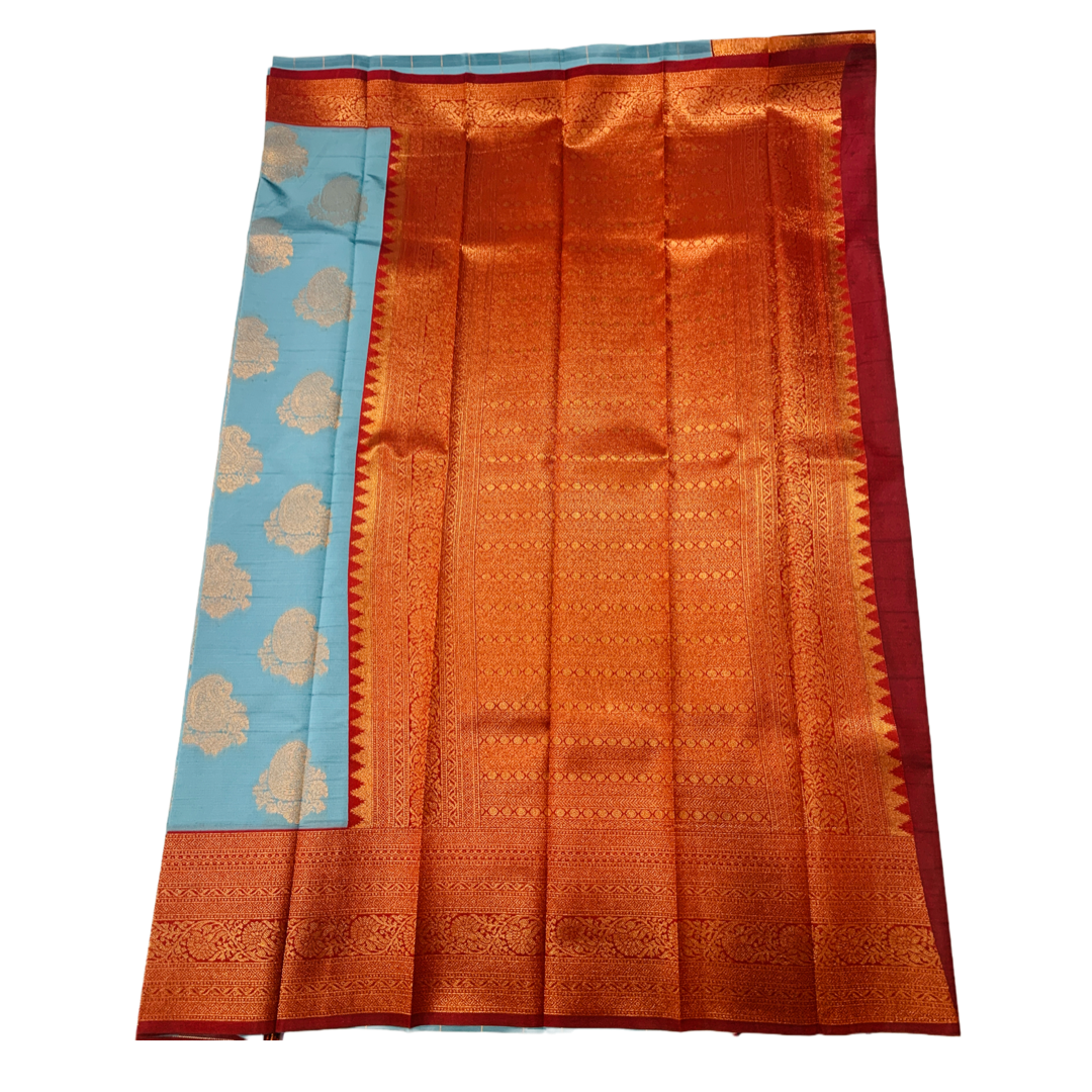 Sky Blue shade saree with Maroon Border