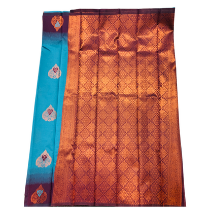 Sky Blue shade saree with Brown Border