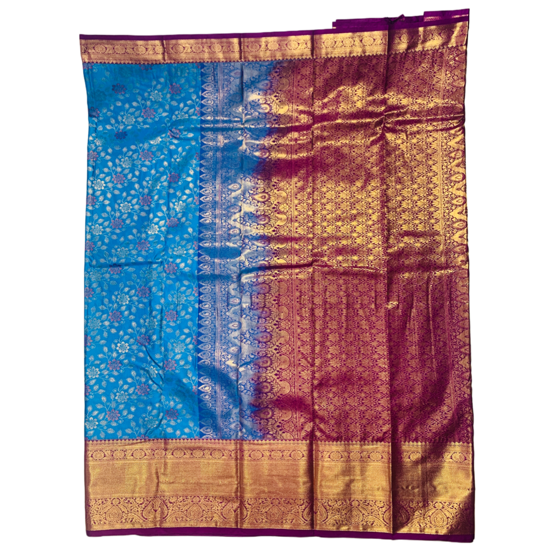 Sky Blue shade Soft kanchi pattu with Purple Border