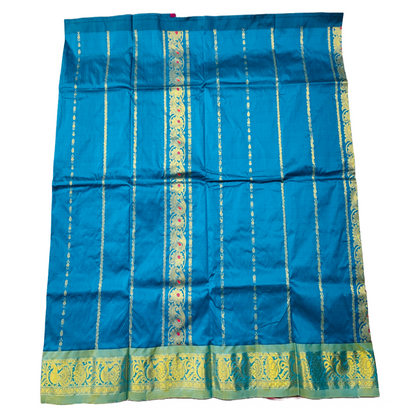 Sky Blue shade Semi silk Kids Pattu Pavadai with Contrast border for age above 10 years