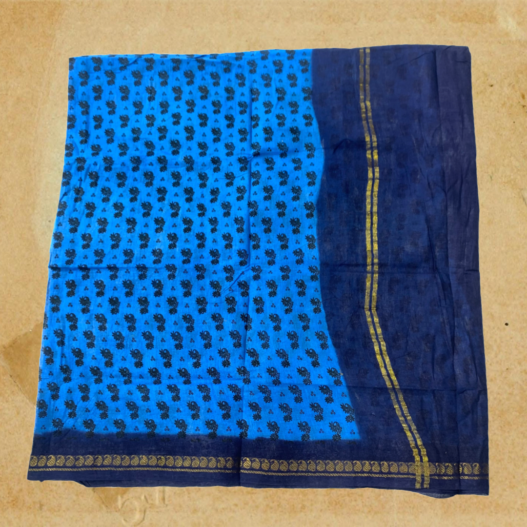 Chettinad Sungudi Cotton Blue Printed Saree