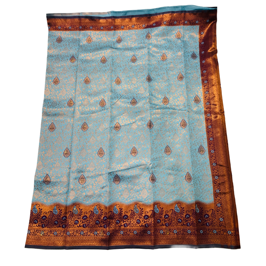 Sky Blue shade with Unstitched blouse in Aari work.