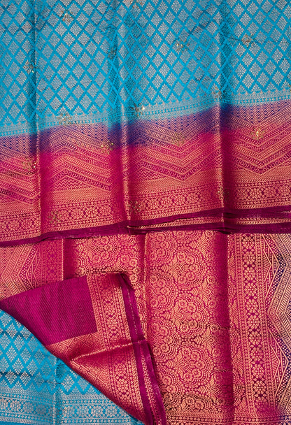 Soft Vegan Silk Saree Sky Blue Colour with Pink Border