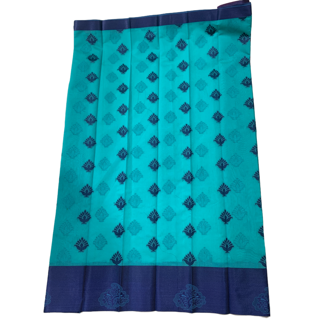 Sky Bule shade silk cotton Saree with Blue Border