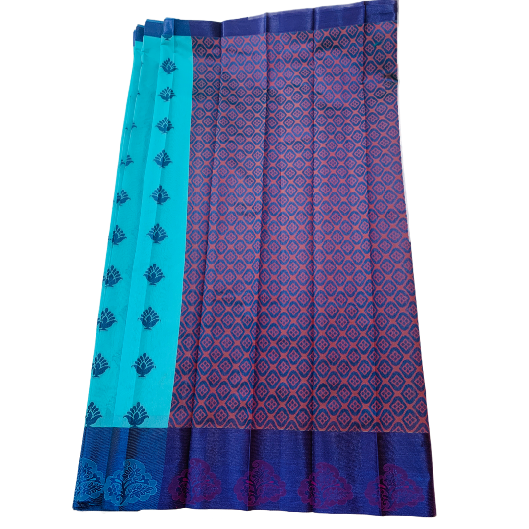 Sky Bule shade silk cotton Saree with Blue Border