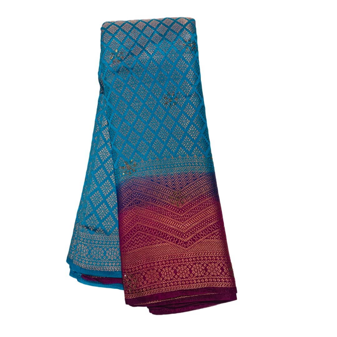 Soft Vegan Silk Saree Sky Blue Colour with Pink Border