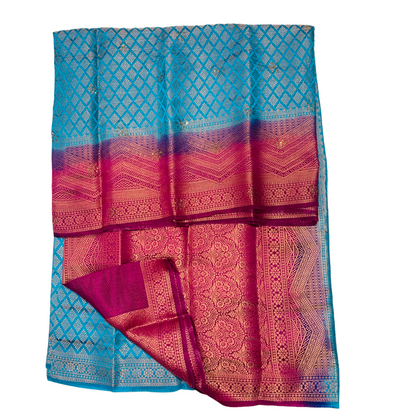 Soft Vegan Silk Saree Sky Blue Colour with Pink Border