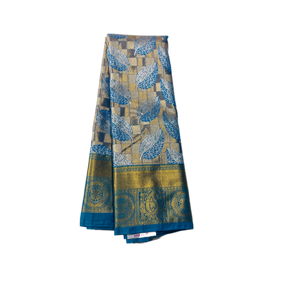 Vegan Silk Saree Sky Blue shade with leaf design