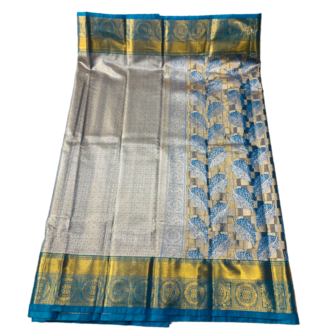 Vegan Silk Saree Sky Blue shade with leaf design