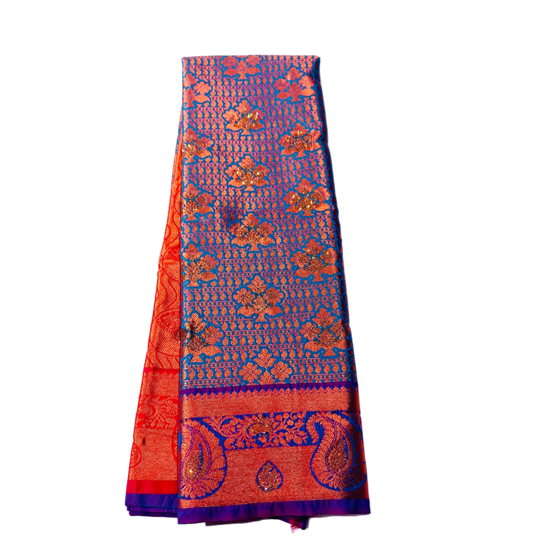 Bridal Vegan Silk Saree Ananda Blue shade with Unstitched blouse in Aari work