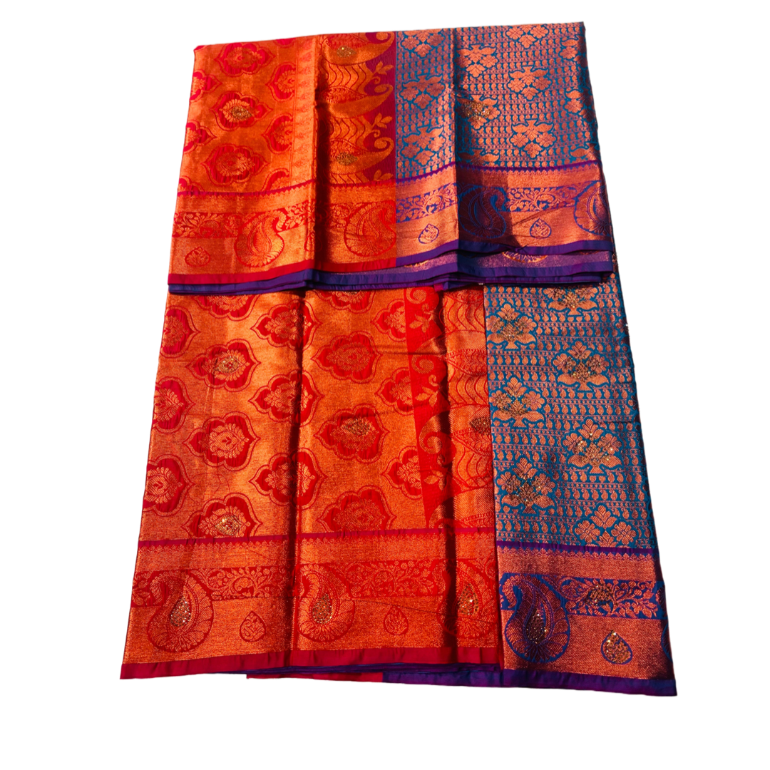 Bridal Vegan Silk Saree Ananda Blue shade with Unstitched blouse in Aari work