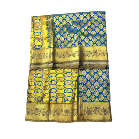 Bridal Vegan Silk Saree Ananda blue shade with Unstitched blouse in Aari work