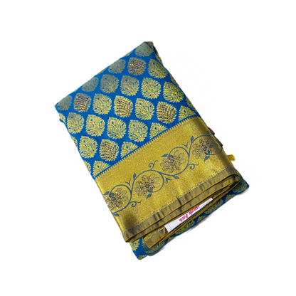 Bridal Vegan Silk Saree Ananda blue shade with Unstitched blouse in Aari work