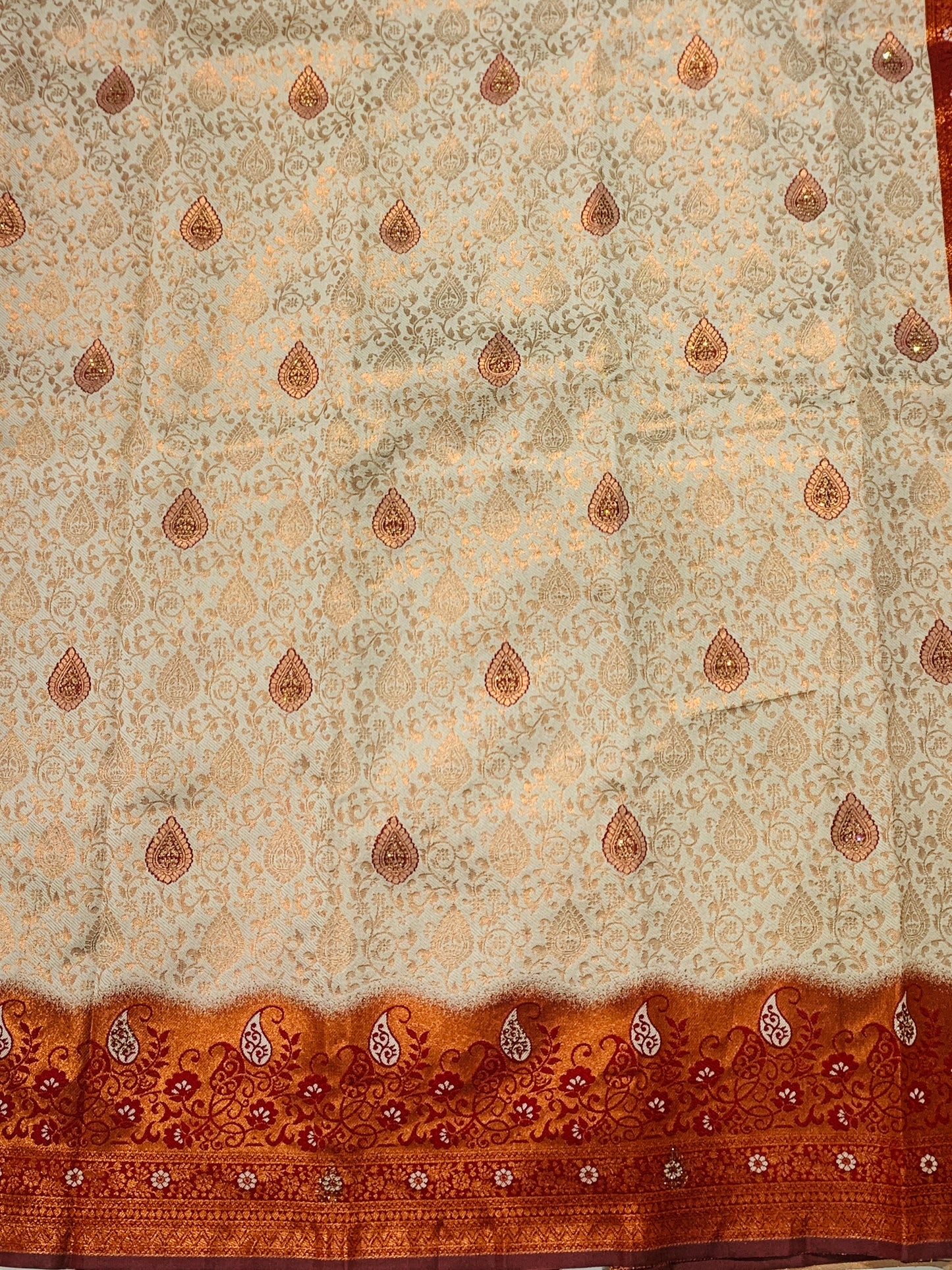 Tussar Colour shade with Unstitched blouse in Aari work.