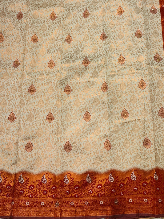 Tussar Colour shade with Unstitched blouse in Aari work.