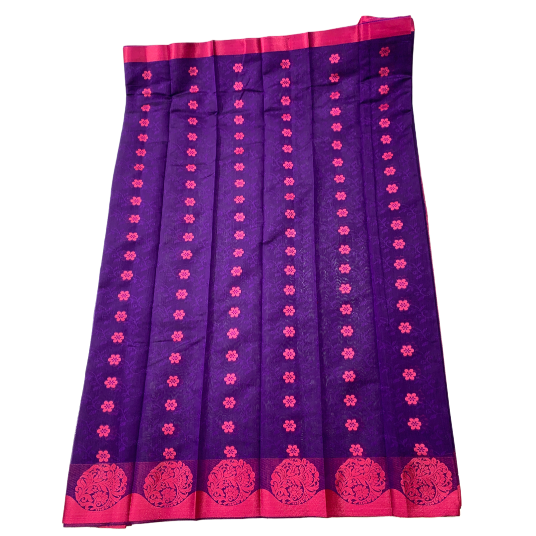 Violet shade silk cotton Saree with Pink Border