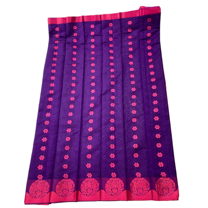 Violet shade silk cotton Saree with Pink Border