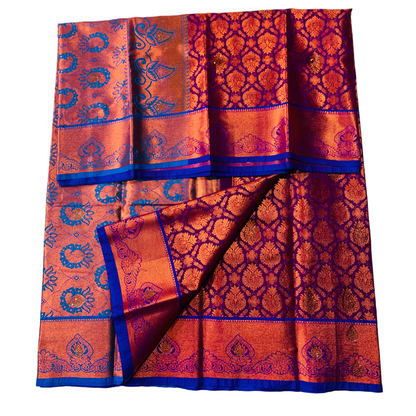 Vegan Silk Saree Violet Shade with Unstitched blouse in Aari work